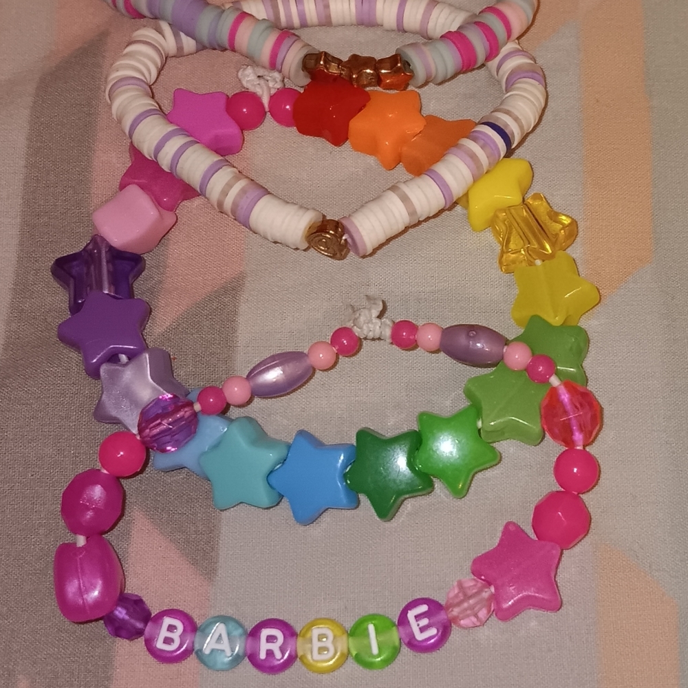 RAINBOW 🌈 COLORFUL BARBIE BEADED STARS KAWAII RAVE BRACELET SET - Picture 11 of 16